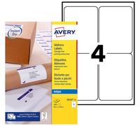 Avery Étiquettes d'expédition autocollantes pour imprimantes à jet d'encre 4 étiquettes/feuille A4