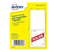 AVERY - 1000 Étiquettes à Cheval Pré Imprimées "Soldé" - Format 50 x 125 mm - Papier 80g/m²