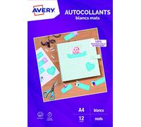 AVERY - 12 Étiquettes Autocollantes Personnalisables - Format 289,1 x 199,6 mm - Compatible Machine de Découpe - Impression Jet d’Encre