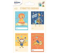 AVERY - 12 étiquettes cadeaux anniversaire - thème cirque