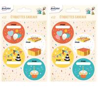 AVERY - 12 étiquettes cadeaux anniversaire - thème festif (Lot de 2)