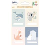 AVERY - 12 étiquettes cadeaux naissance et anniversaire - thème bébés animaux