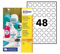 AVERY - 1200 Étiquettes Amovibles Rondes Blanches Personnalisables - Format 25 mm - Impression Laser et Jet d'Encre