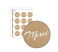 AVERY - 140 Etiquettes Merci Rondes Autocollantes - Ø 35 mm - Papier Recy ffet Kraft - 4 Planches A4 de Stickers Remerciements pour Mariage, Artisanat et Fêtes