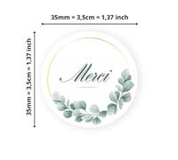 AVERY - 140 Etiquettes Merci Rondes Autocollantes - Ø 35 mm - Papier Recyclé - Eucalyptus - 4 Planches A4 de Stickers Remerciements pour Mariage, Artisanat et Fêtes