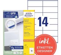 Avery 1400 Etiquettes Autocollantes Multi-usages (14 par Feuille) - 105x41mm - Impression Laser - Jet d'Encre - Blanc (3477)