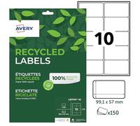 AVERY - 150 Étiquettes Autocollantes Blanches Personnalisables - 100% Recy s - Format 99,1 x 57 mm - Impression Laser et Jet d'Encre