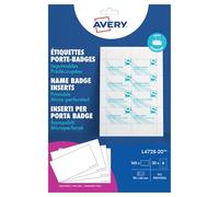 Avery - 160 inserts imprimables pour badges 90x60 mm - cartes blanches en papier 190 g/m² - format standard carte de visite - impression laser et jet d’encre - personnalisables L4728-20