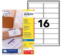 Avery Self Adhesive Address Mailing Labels, Inkjet Printers, 16 Labels Per A4 Sh