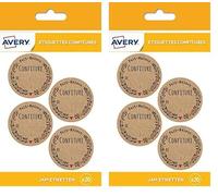 AVERY - 20 Étiquettes Rondes Kraft Confitures Fait Maison Inscriptibles - Adhésif Sans Solvant pour Usage Alimentaire - Format Ø 47 mm (Lot de 2)