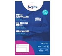 Avery Badges adhésifs L4787-20 200 blancs, 80 x 50 mm, soie d'acétate, liseré bleu, impression laser