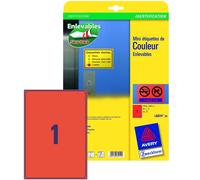 Avery 20x Étiquettes Redétachable din A4 Rouge Hinweis-Schilder Warn-Aufkleber