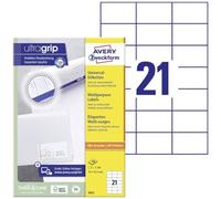 Avery 2100 Etiquettes Autocollantes Multi-usages (21 par Feuille) - 70x42,3mm - Impression Laser - Jet d'Encre - Blanc (3652)