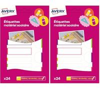 AVERY - 24 Étiquettes Autocollantes Auto-Plastifiées Multicolores Fluos - Résistantes Lave Vaisselle et Four Micro Onde - Plusieurs Formats 63 x 16 mm / 63 x 8 mm/Ø 25 mm (Lot de 2)