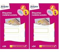AVERY - 24 Étiquettes Autocollantes Auto-Plastifiées Multicolores - Résistantes Lave Vaisselle et Four Micro Onde - Plusieurs Formats 63 x 16 mm / 63 x 8 mm/Ø 25 mm (Lot de 2)