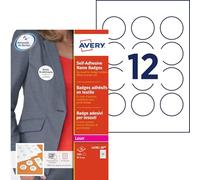 Avery - 240 badges adhésifs ronds en soie d'acétate Laser blanches Ø51 mm - badges autocollants textiles à personnaliser facilement - impression compatible laser - L4781-20