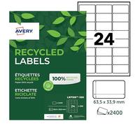 Avery Étiquettes autocollantes 2400 blanches personnalisables 63,5×33,9 mm 100% recyclées Laser/Jet