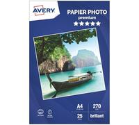 AVERY - 25 feuilles de papier photo 270g/m² brillant. Format A4. Impression jet d'encre.