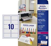 Avery 250 Cartes de Visite à Bords Lisses 270g - 85x54mm - Impression Laser - Satiné - Blanc (C32026)