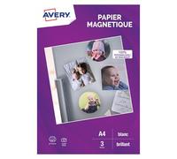 Avery – Papier magnétique A4 – 3 feuilles blanches personnalisables – Jet d'encre, compatible découpe