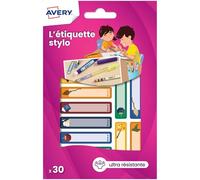 Avery - 30 Étiquettes Autocollantes Résistantes pour Crayon de Couleurs, Feutres et Stylo 4 Couleur - Format 50 x 10 mm - Motifs Magie - Surface Blanche Inscriptible - Adhésif Permanent
