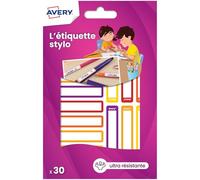 Avery - 30 Étiquettes Autocollantes Résistantes pour Crayon de Couleurs, Feutres et Stylo 4 Couleur - Format 50 x 10 mm - Design Jaune Orange - Surface Blanche Inscriptible - Adhésif Permanent