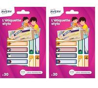 AVERY - 30 Étiquettes Autocollantes Résistantes pour Stylos Crayons Feutres Design Magie - Format 50 x 10 mm (Lot de 2)