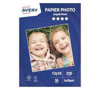 AVERY - 35 feuilles de papier photo 230g/m² brillant format 13x18cm. Impression jet d'encre.