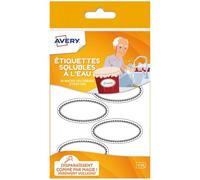 AVERY - 36 Étiquettes Solubles pour Bocaux Ovales Blanches avec Contours Gris Personnalisables - Se Dissout sous l'Eau - Resistantes au Réfrigérateur et passent au Micro-Ondes - Format 55 x 29 mm
