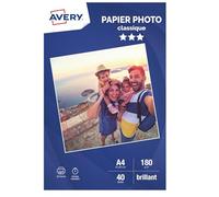 AVERY - 40 feuilles de papier photo 180g/m² brillant. Format A4. Impression jet d'encre.
