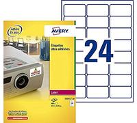 AVERY - 480 Étiquettes Ultra-Adhésives Personnalisables Polyester - Format 63,5 x 33,9 mm - Impression Laser
