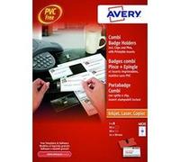 AVERY Porte-badges Combi Pince et Epingle - 50 Inserts Inclus - Format 90 x 54 mm - Impression Laser et Jet d'encre
