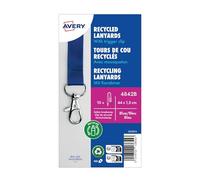 Avery 4842B 10 tours de cou recyclés avec mousqueton, 44 × 1,5 cm, Bleu | 10 tours de cou recyclés mousqueton Bleu, 44 × 1,5 cm
