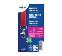 Avery 4842R 10 tours de cou recyclés avec mousqueton, 44 × 1,5 cm, Rouge | 10 tours de cou recyclés mousqueton Rouge , 44 × 1,5 cm