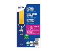 Avery 4842Y 10 tours de cou recyclés avec mousqueton, 44 × 1,5 cm, Jaune | 10 tours de cou recyclés mousqueton Jaune, 44 × 1,5 cm