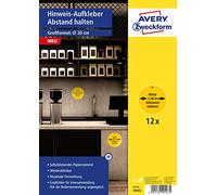 AVERY 49403 Lot de 12 autocollants en papier auto-adhésifs auto-adhésifs pour intérieur et extérieur Jaune Ø 20 cm