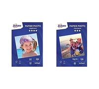 AVERY - 50 feuilles de papier photo 200g/m² brillant, Format A4, Impression jet d'encre, & 80 feuilles de papier photo 180g/m² brillant, Format 10 x 15 cm, Impression jet d'encre,