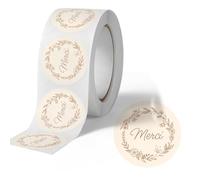 Avery - 500 étiquettes Merci Rondes Autocollantes - Ø 35 mm - Papier Recyclé - Couronne de Fleurs - 1 rouleau de 500 Stickers Remerciements pour Mariage, Artisanat et Fêtes