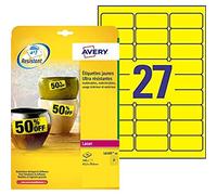 Avery Étiquettes Ultra-résistantes Jaunes 63,5×29,6 mm 540 personnalisables impression laser