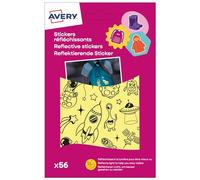 AVERY - 56 stickers réfléchissants motifs espace pour enfants, autocollants permanents multi-supports pour sacs, casques, vélo, trottinette et rentrée scolaire, motifs fun et colorés