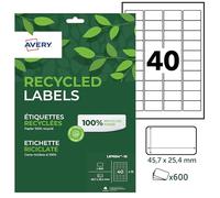 AVERY - 600 Étiquettes Autocollantes Blanches Personnalisables - 100% Recy s - Format 45,7 x 25,4 mm - Impression Laser et Jet d'Encre