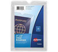 Avery 74806 Lot de 10 enveloppes en vinyle transparent pour passeport 10,2 x 15,2 cm Capacité 30 feuilles