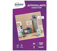 Avery Feuilles autocollantes recyclées A4 Kraft pour imprimantes jet d'encre ou laser Pack de 8