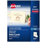 Avery 8317 Lot de 60 cartes de notes gaufrées à jet d'encre 10 x 13 cm Ivoire mat avec enveloppes