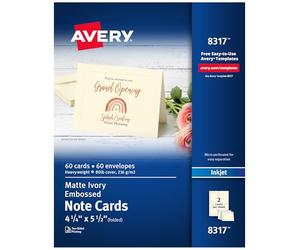 Avery 8317 Lot de 60 cartes de notes gaufrées à jet d'encre 10 x 13 cm Ivoire mat avec enveloppes
