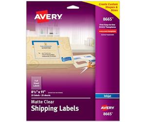 Avery 8665 étiquette auto-collante Transparent 25 pièce(s) - Étiquettes auto-collantes (Transparent, 279,4 mm, 215,9 mm, 25 pièce(s), 25 feuilles)
