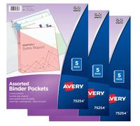 Avery à anneaux poches, sans acide, Lot de 5 (75254) Lot de 3 coloris assortis