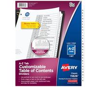 Avery A-Z Intercalaires à onglets pour classeur à 3 anneaux, Table des matières personnalisable avec onglets blancs classiques, 1 jeu (11828)