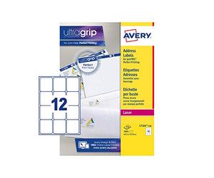 Avery Addressing Labels Laser Jam-free 12 per Sheet 63.5x72mm White Ref L7164-250 [3000 Labels], 3000 Pezzi