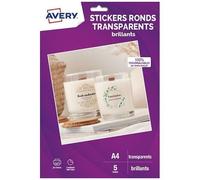 Avery - Adhésif permanent - transparent - diamètre 40 mm 120 étiquette(s) (5 feuille(s) x 24 pack suspendu - autocollants